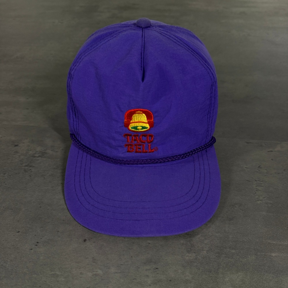 Vintage Taco Bell Purple Nylon Rope Snapback Hat Made in USA 90s‎ Logo Cap Men